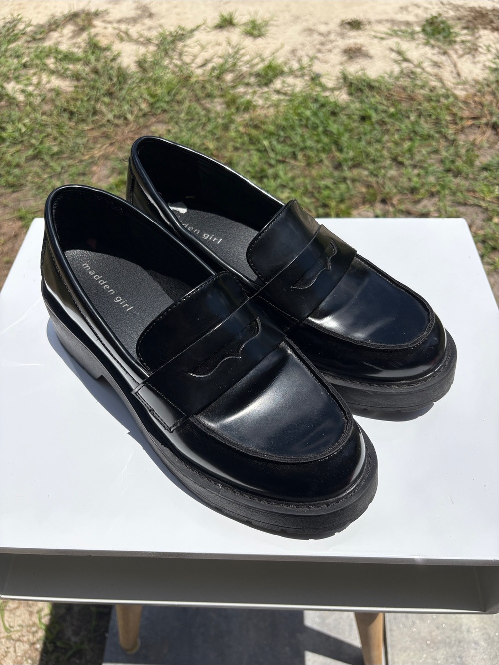 Madden Girl Black Patent Penny Loafers